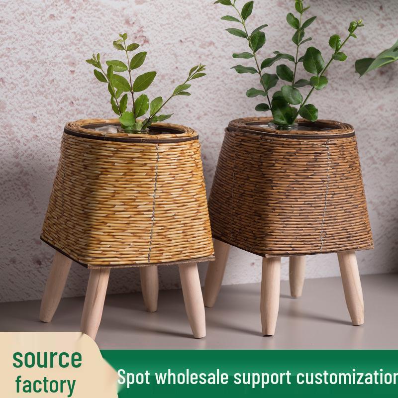 Triangular Faux Rattan Succulent Stand - Creative Indoor Woven Pot & Desktop Flower Holder