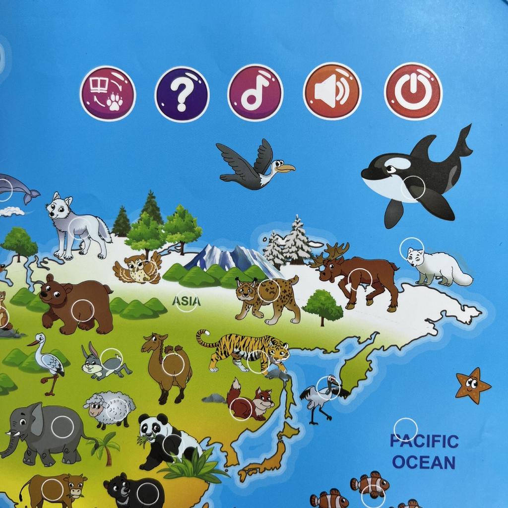 Electronic World Map Animal Wall Chart Talking Music Poster Kids Montessori Toys for Toddlers Interactive Educational Toy Gift