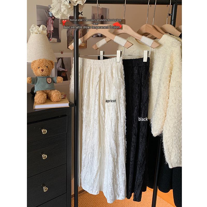 Women's High Waist Lace Patchwork Velvet A-line Skirt - Soft, Comfortable for Spring/Autumn 2025.