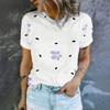 Simple and Personalized Flower Polka Dot Printed Short Sleeved Round Neck T-shirt for Women's Summer Casual Versatile Daily Top