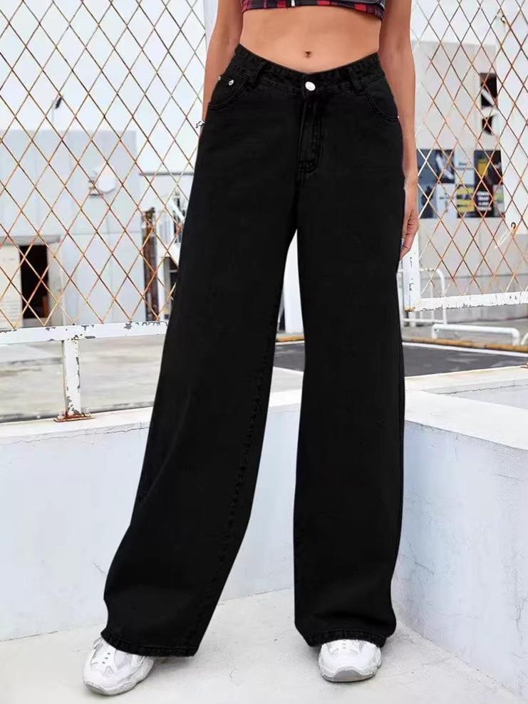 Retro Washed High-Waist Straight Leg Jeans for Women - Slimming Wide-Leg Style for Spring and Autumn 2026