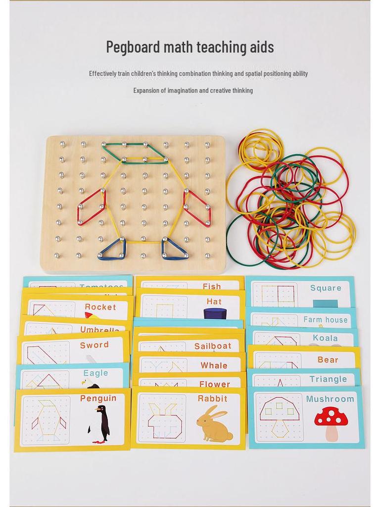 Montessori Nail Board Puzzle: Geometric Shapes & Colors Educational Toy for Early Childhood Cognitive Development.