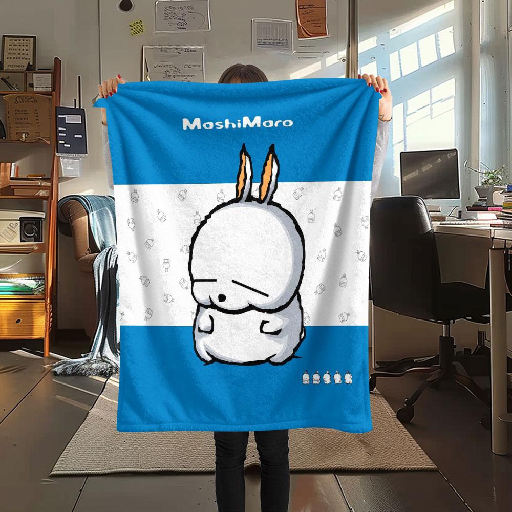 Mashimaro Cartoon Printed Flannel Blanket, soft throw for bedroom sofa, washable, Christmas present, great gift.