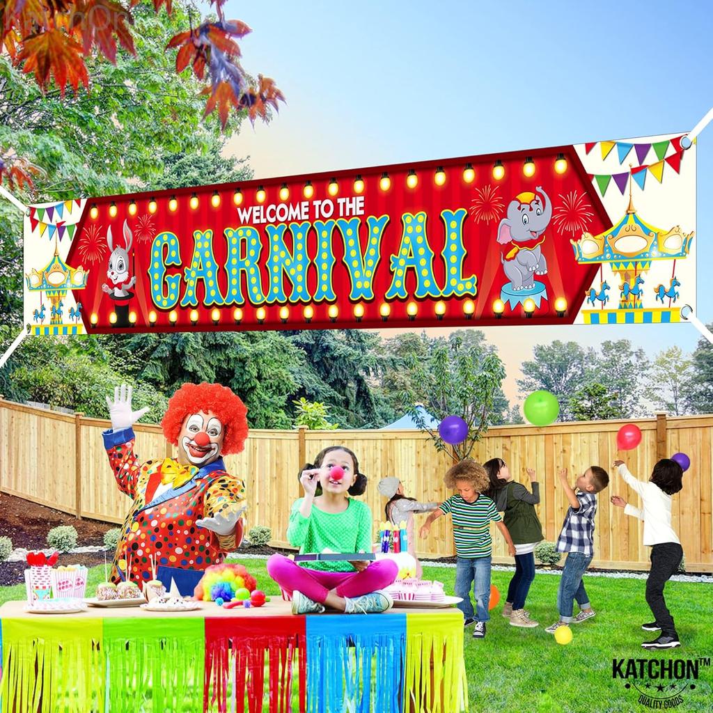 KatchOn, XtraLarge Welcome To The Carnival Banner - 120x20 Inch | Carnival Decorations | Circus Games Decoration for Event Outdoor | Circus Banner