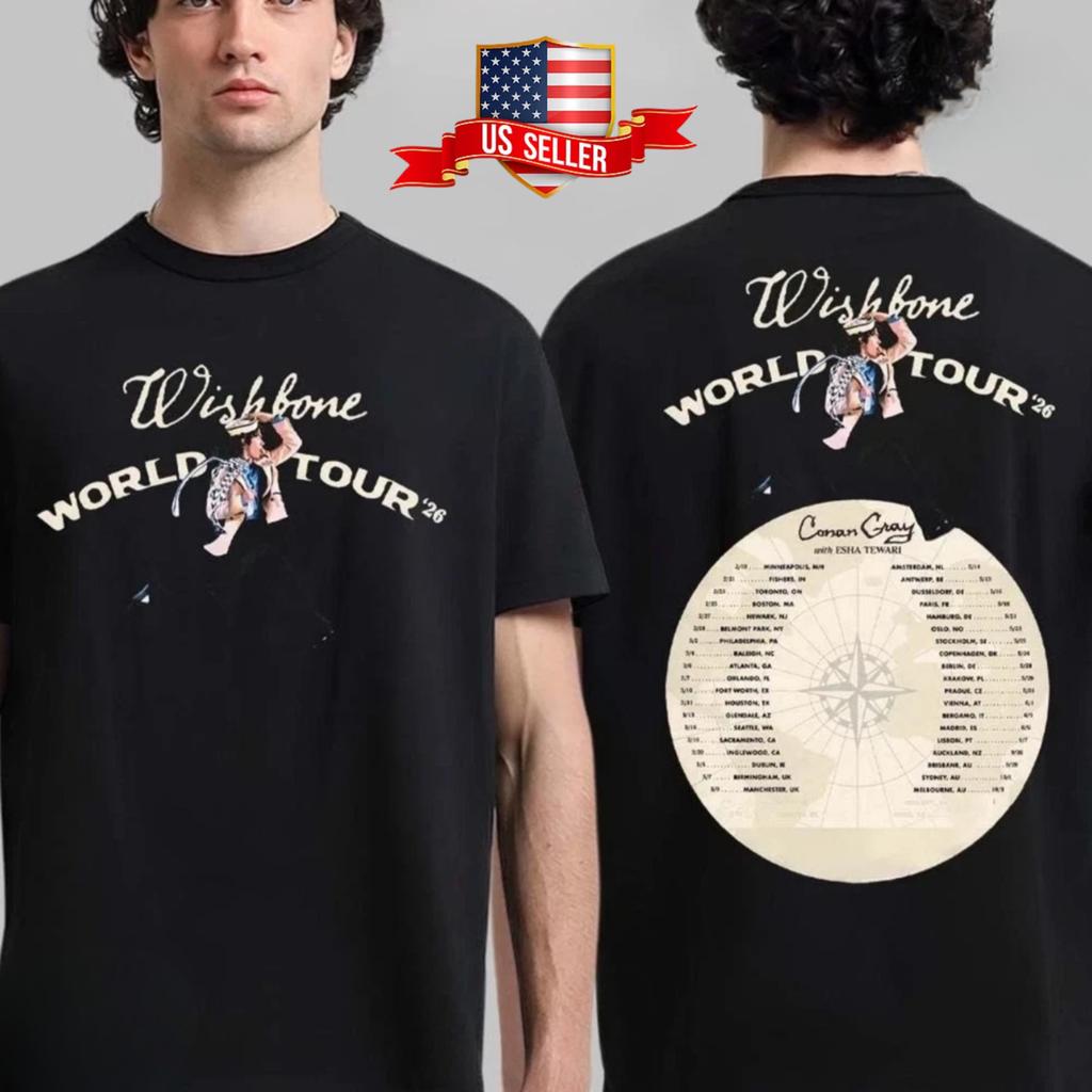 Conan Gray Wishbone World Tour 2026 T-shirt, Dubbelsidig Konsert Musik T-shirt