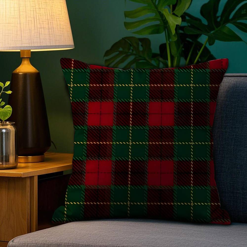Christmas Plaid Pillow Case Sofa Living Room Bedroom Doublesided Printing Square Cushion Nap Time Pillow Case