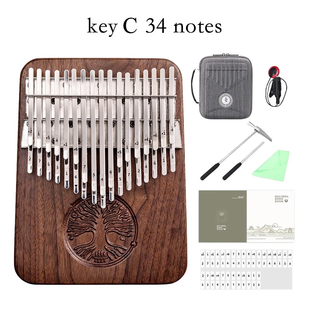 

Hluru Professional Kalimba 34 Keys, Black Walnut Kalimbas 38 keys, Thumb Piano Wooden Kalimba B C Flat Board Mbira