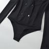 Sexy Blazer Collar Double-breasted Jumpsuit Slim Fit Black Outerwear Women