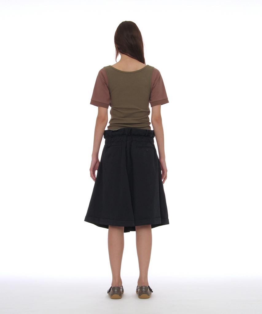 Partimento Woman Foldover Waist Midi Skirt_Navy