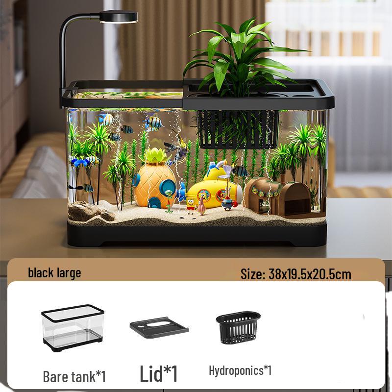 Acvariu cu Capac - Acvariu Transparent de Birou pentru Pești Aurii și Broaște Țestoase, Perfect pentru Decorul Casei sau al Camerei de Zi.