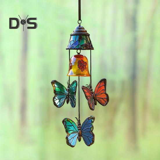 Butterfly Wind Chime Metal Stained Glass Wind Chime Hanging Decoration for Indoor Outdoor Garden Patio Porch Home Decor