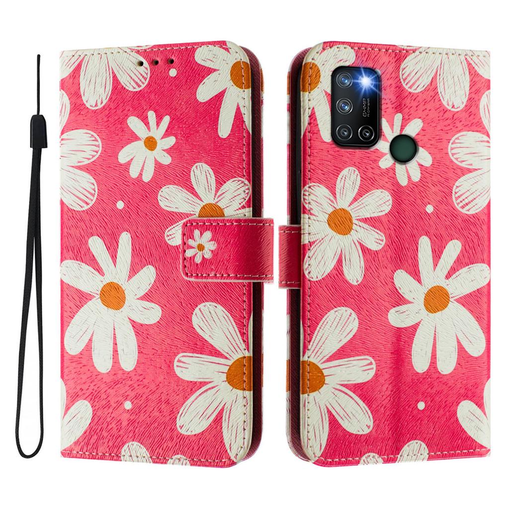 Pink Daisy Luxury Painted Leather Case Wallet Book Style Cover for Oppo A72/A52/A92 4G,A36 4G,Reno 8/9,Realme 8/9/10/11/12...