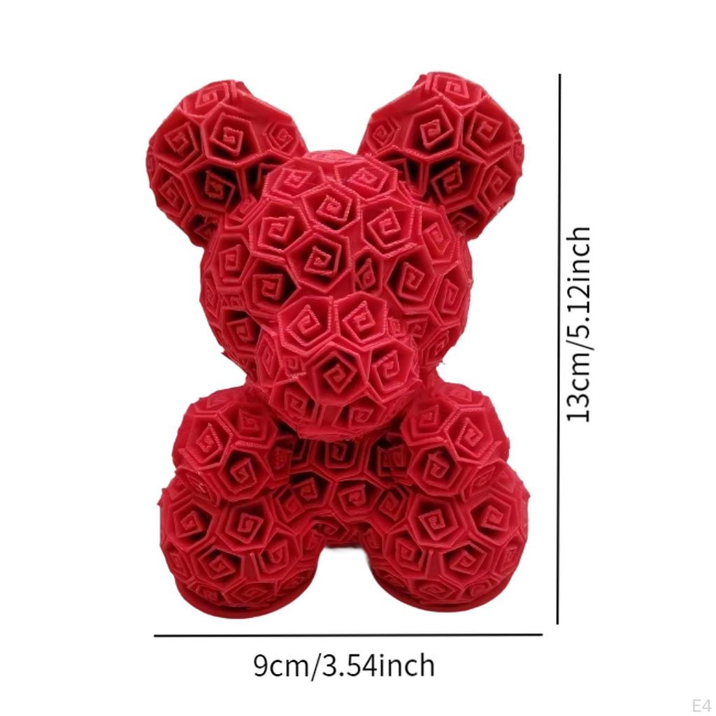 3D Print Rose Bear Statue, Figurine, Tabletop Ornament for Year Decor, Bedroom