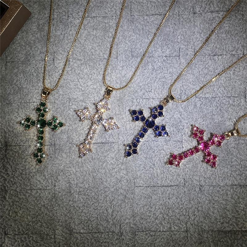 Huitan Gorgeous Bridal Wedding Necklaces Crosses Full Brilliant Cubic Zirconia Fashion Versatile Gold Color Jewelry for Women