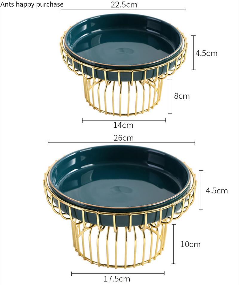 Northern European Iron Art Ceramic Fruit Bowl Green Living Room Household Coffee Table Candy Salad Plate Snack Basket Decoration