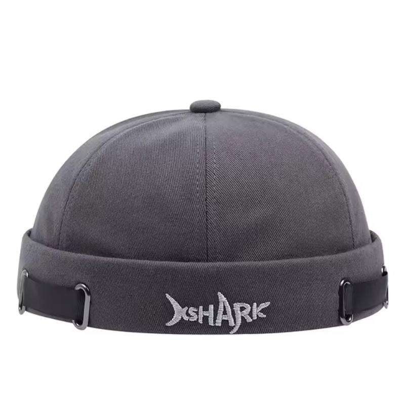 Vintage Schirmlose Atmungsaktive Haifisch-Stickerei Mütze Baumwolle Retro Herren Verstellbare Docker-Mütze Literarische Matrosenmütze Hip Hop Mütze