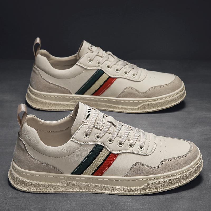 

2024 Новые мужские кожаные повседневные туфли Осенние модные полосатые плоские туфли для скейтбординга Молодежные крутые кроссовки на шнуровке 44 хаки