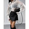 Fashion Blouses Transparent White Mesh Shirt Long Sleeve Shiny Transparent Design Blouse See-through