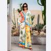 Women's Fashion Linen Personality Printed Macaron Color Long-sleeved Shirt Suit