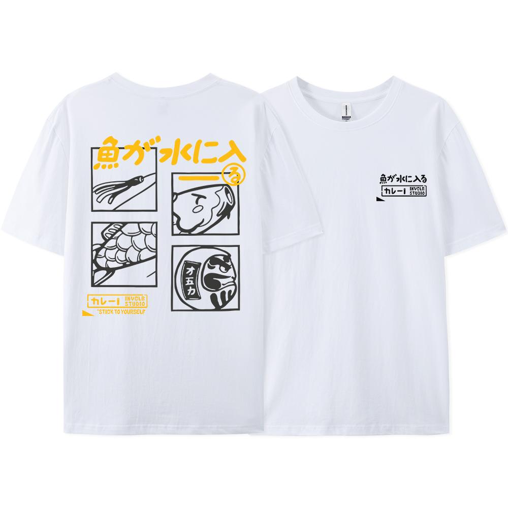 

Японская ретро-мода с рыбками, мужская и женская футболка с короткими рукавами, свободная, в стиле Bf, для пар, студентов, с короткими рукавами, забавные футболки XXXL