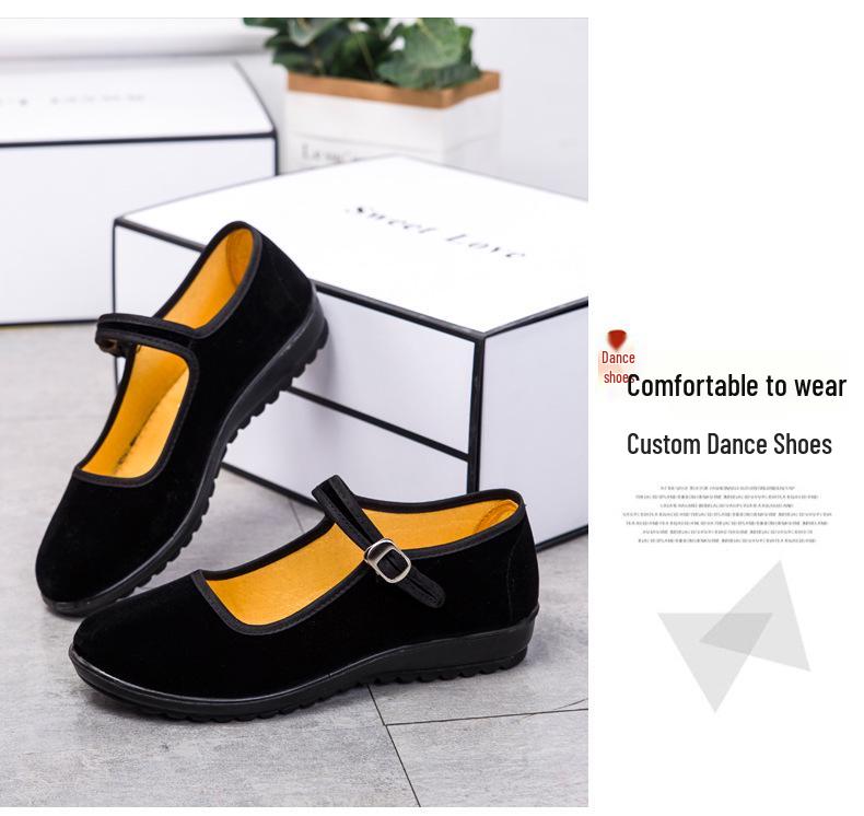 2024 Summer Non-slip Soft Sole Breathable Black Shoes for Work and Dance