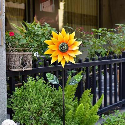 Sunflower Windmill Metal Rotating Sunflower Wind Spinner With Stake Standing Lawn Flower Pinwheel Outdoor Garden Decor