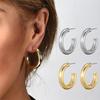 Classic Glossy Round C Shape 30mm Hoop Earrings Women Gold Copper Color Stainless Steel Needle Stud Zircon Daily Wear Earrings