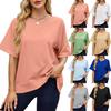 Damen-T-Shirts - Damen Einfarbig Gerippt Rundhals Ellbogenlange Locker geschnittenes T-Shirt Sweatshirt Frühling Sommer Lässiges Oberteil für Europa Amerika