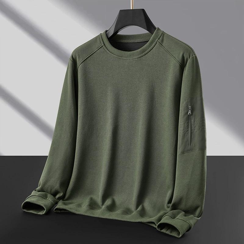 Round Neck Men's Hoodie with Pocket Cover, Loose Long Sleeved Shirt, Men's Top