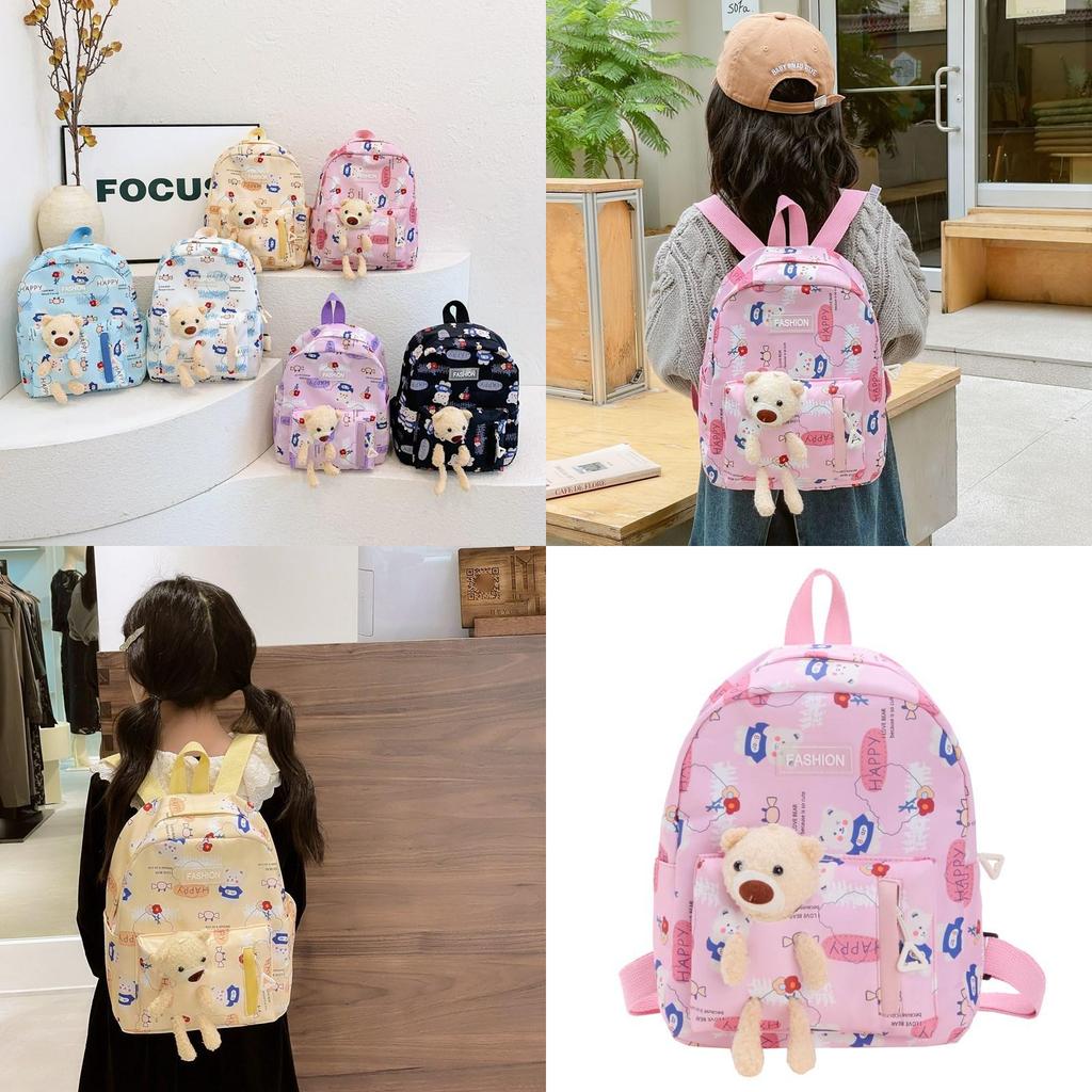 Adorable Cartoon Bear Backpack For Kids Stylish Kindergarten Book Bag In Blue And Pink