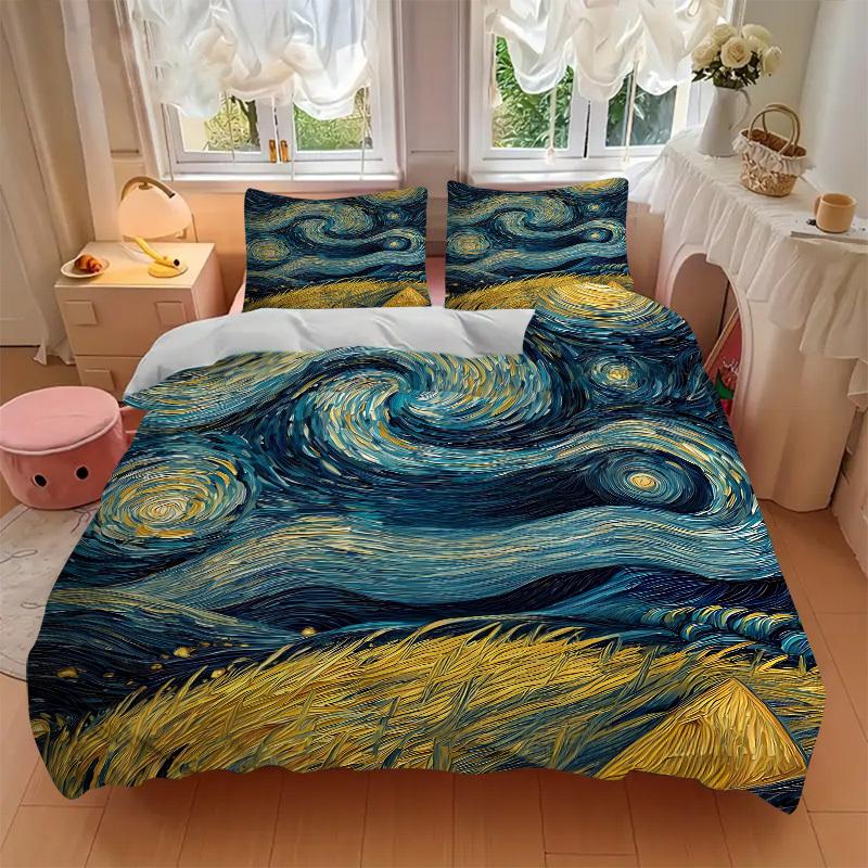 3pcs Starry Night Wheat Field Print Bedding Quilt Cover, Soft and Comfortable Quilt Cover Suitable for Bedroom and Guest Room186