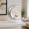 Starry Moon Ghost Gift Cute Reading Book Ornament, Luminous Resin Figurine, Fall Seasonal Decoration Night Light for Halloween Home Desktop Decorative