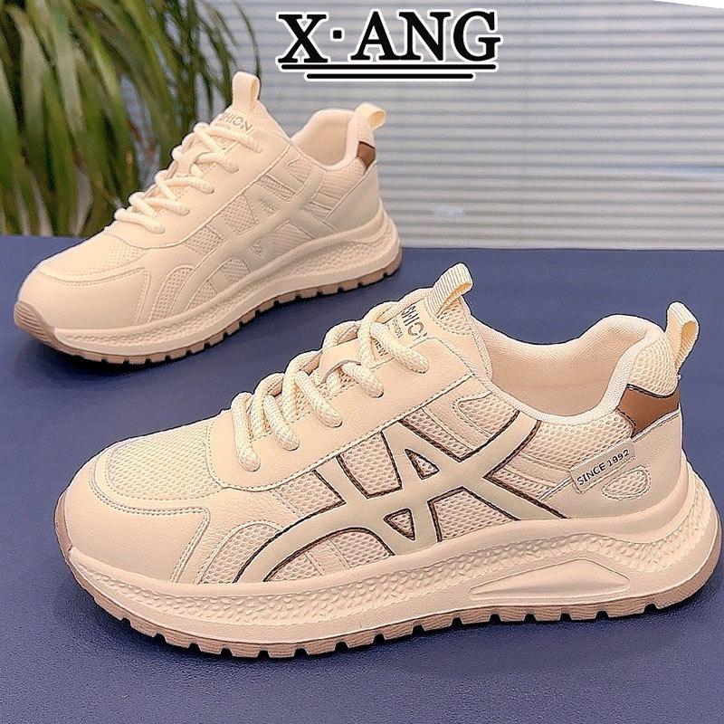 Leather soft-soled mesh breathable children's shoes versatile thick-soled casual sports shoes show feet little dad shoes
