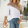 Womens Loose Fit Colorblock Knit Sweater Round Neck Long Sleeve Pullover Office Casual Wear
