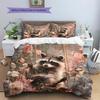Raccoon and Flowers Pattern Bedding Home Decoration Birthday Gift (1 * duvet cover + 2 * pillowcase, without core)