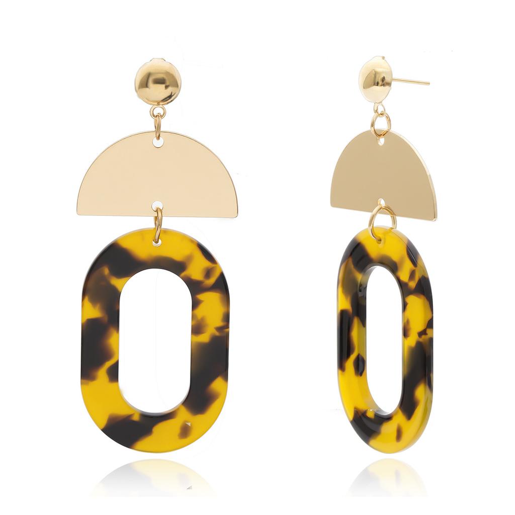 Retro Simple Acetic Acid Leopard Print Earrings Women, Temperament Versatile Geometric Oval Splicing Earrings Stud Earrings