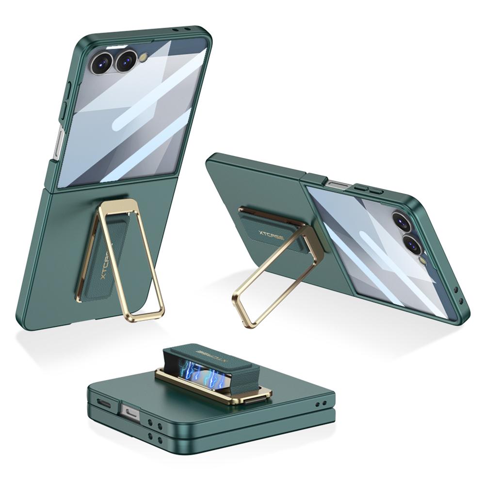 

GKK For Samsung Galaxy Z Flip7 5G Case with Kickstand/Magnetic Strap PC Tempered Glass Slim Phone Cover Green