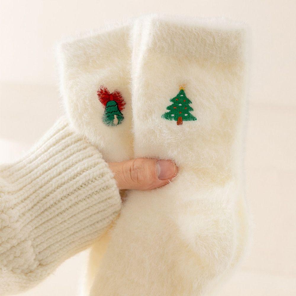 Winter Warm Christmas Pattern Socks Mink Velvet Xmas Tree Snowman Elk Socks