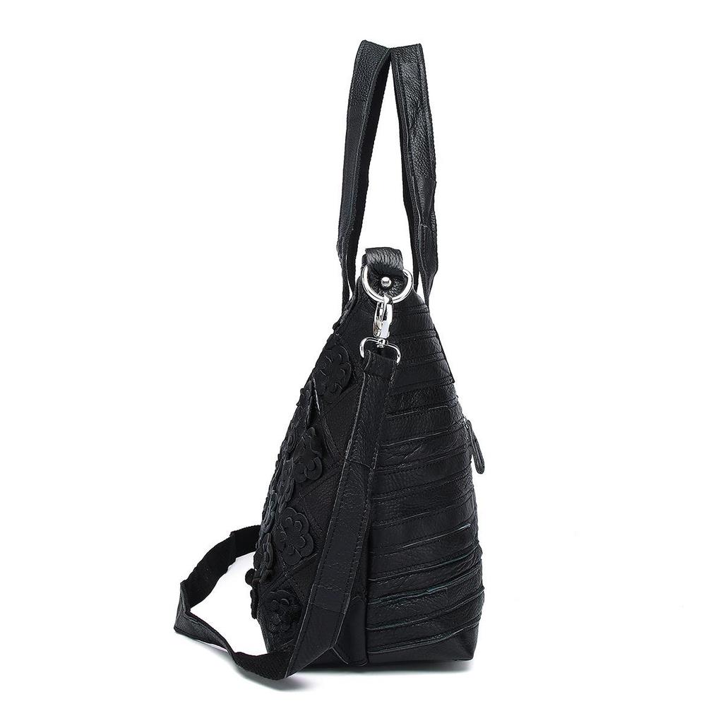 New Genuine Leather Ethnic Style Color Block Shoulder Tote Bag for Women