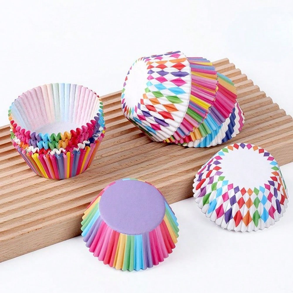 100 Disposable Muffin Cups Rainbow Colored Paper Cups Cake Cups Paper Cup Liners Mold Baking Tools Kitchen Utensils Accessories