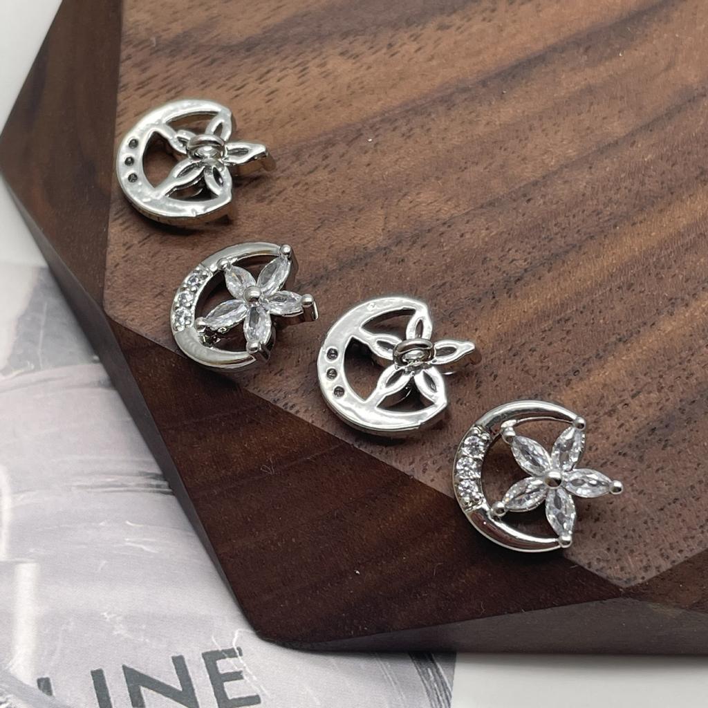 5pcs Super Sparkling Heart Shaped Copper Zircon Buttons Fashion Women's Cardigan Sweater Shirt