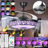 Led Invisible Blck Ceiling Fans Light 42" Retractable Blade Bluetooth Modern Folding Fan Lamp APP Remote Control Hanging Light