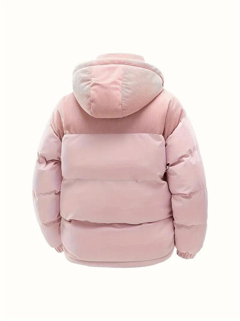 Men'S Winter Hooded Jacket - Detachable Hood, Color Block Design, Warm Fleece-Lined Coat  Casual Style for Cold Weather, Winter Jacket