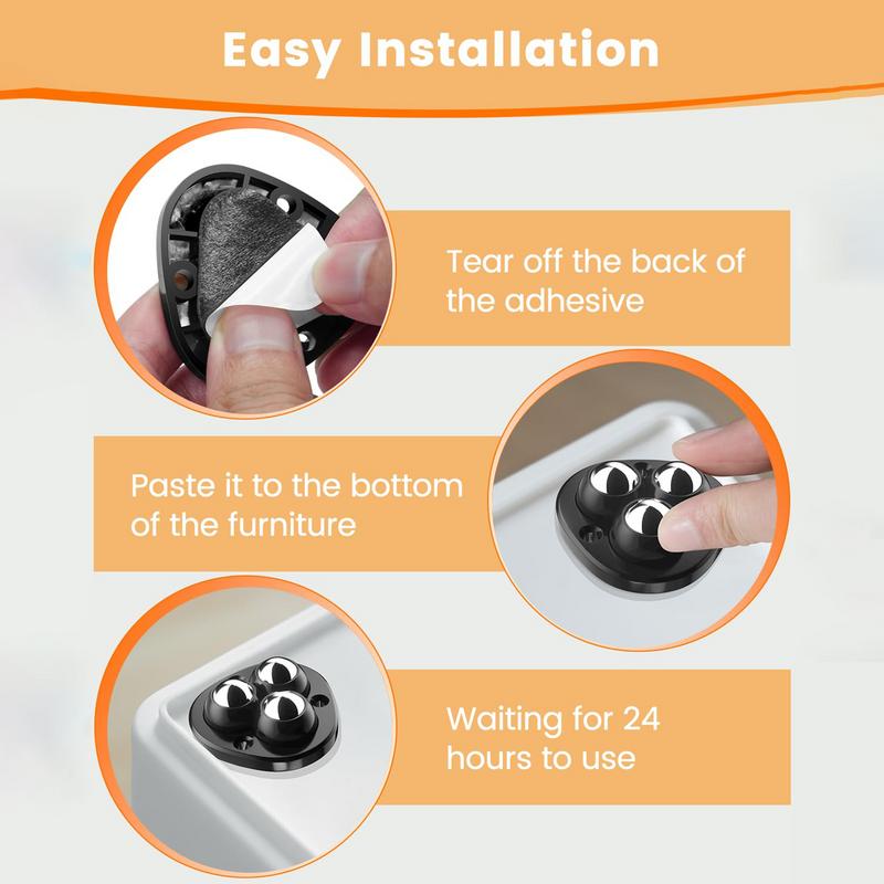 4/8PCS Self Adhesive Caster Mini Swivel Wheels Stainless Steel Universal Wheel 360° Rotation Pulley for Furniture Trash Can