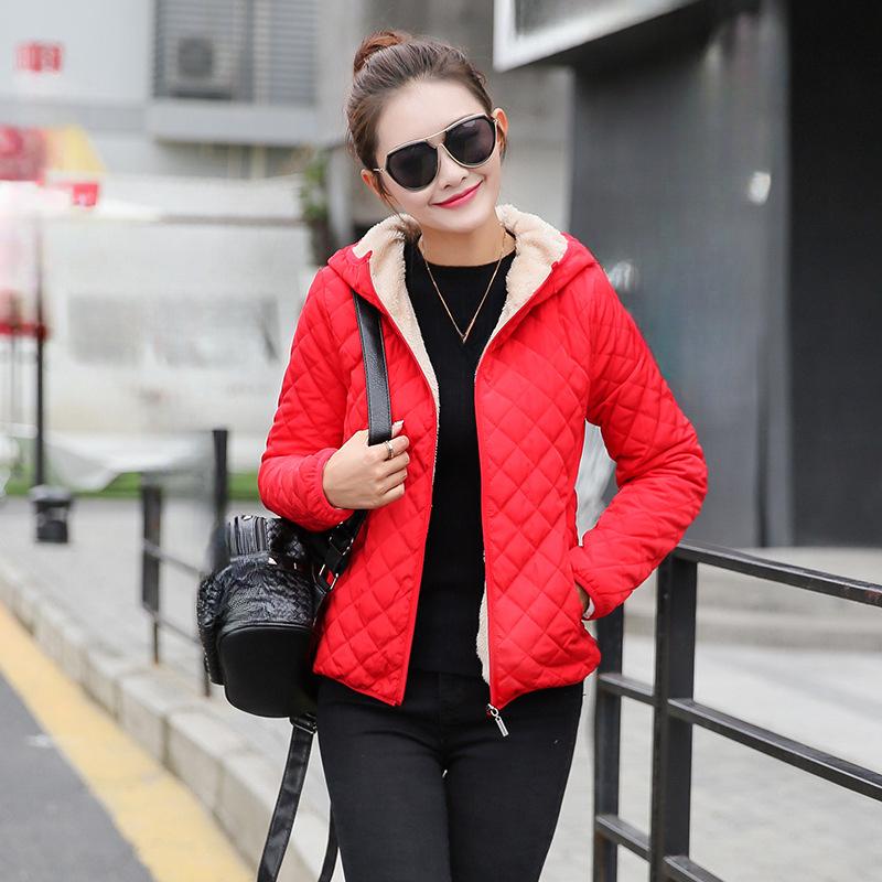 Cotton-padded Jacket Women's Short Lightweight Small Padded Jacket Casual Plus Velvet Thick Cotton-padded Jacket Women's Lamb Wool Jacket
