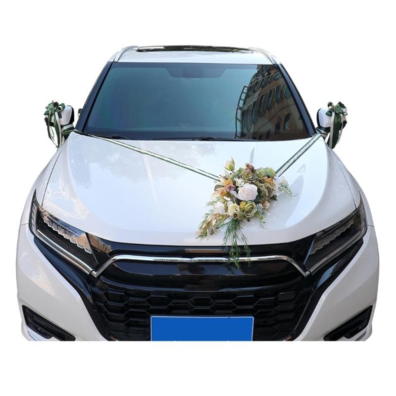 Wedding Car Decoration 7Pieces Set with Realistic Artificial Flower for Car Decors included Rearview Mirror and Doorknob