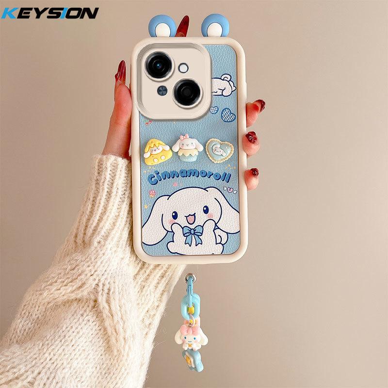 KEYSION Cute Ear 3D Cartoon Case for TECNO Spark Go 1 1S Go 2025 with Bracelet Silicone Shockproof Phone Cover for TECNO Pop 9 4G