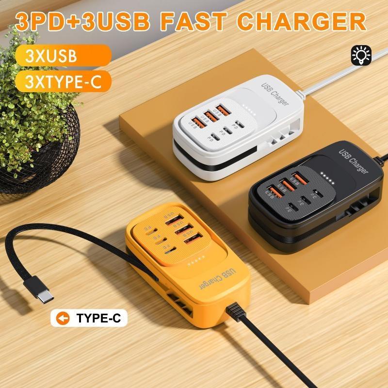 1Pcs 6 Usb A Charger Usb Quick Charging Socket With Type C Cable 3 Usb 3Pd Power Strip Mobile Phone Eu/Us/Uk Plug Adapter