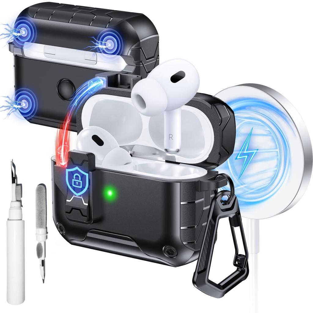 Transparente Hülle für AirPods Pro 3 Hülle mit Handyhalterung und Sicherheitsverschluss Automatisches Aufklappdeckeldesign mit Reinigungsstiftabdeckung für AirPods Pro 3