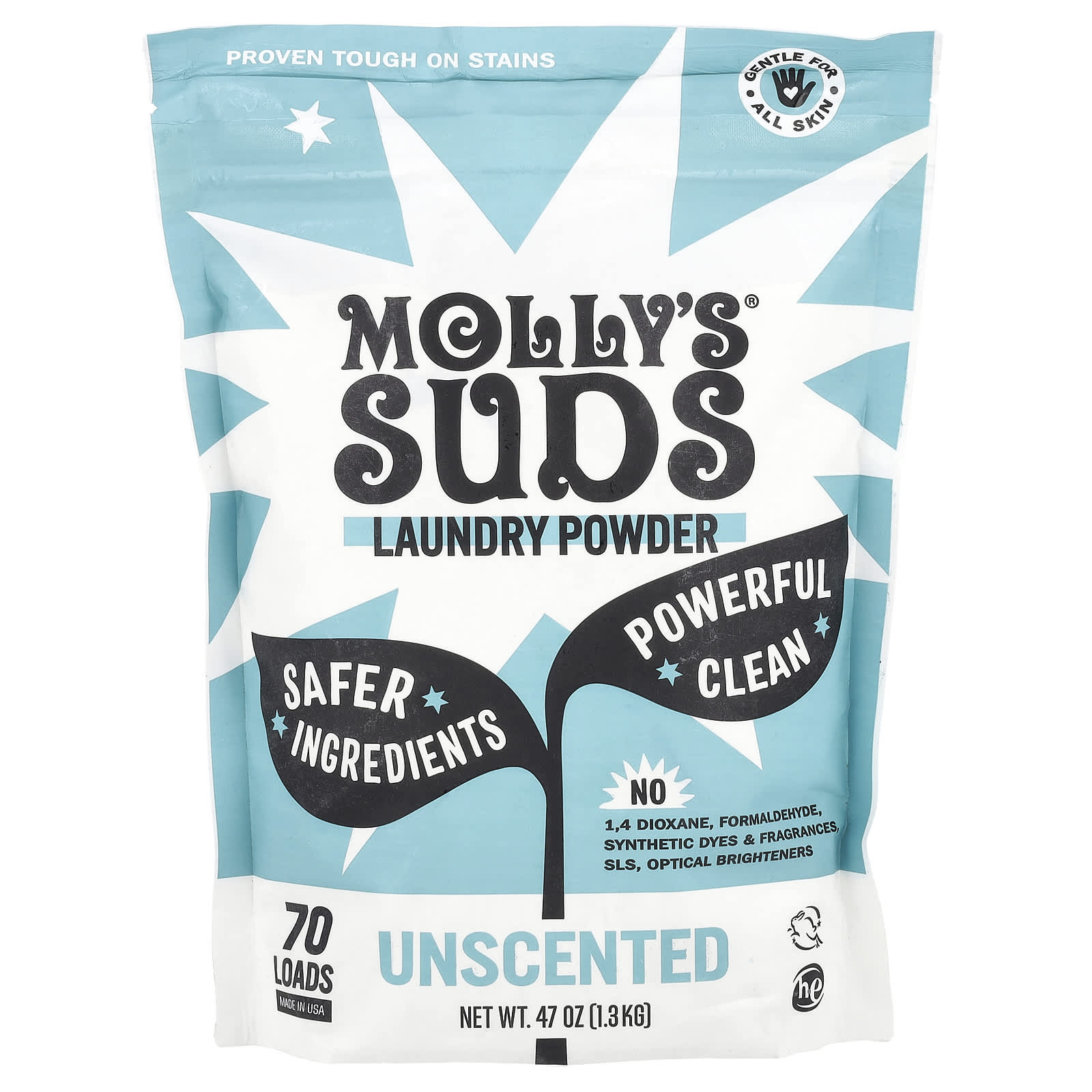 

Molly S Suds, Laundry Detergent Powder, Concentrated, Unscented, 1.33Kg(47Oz)